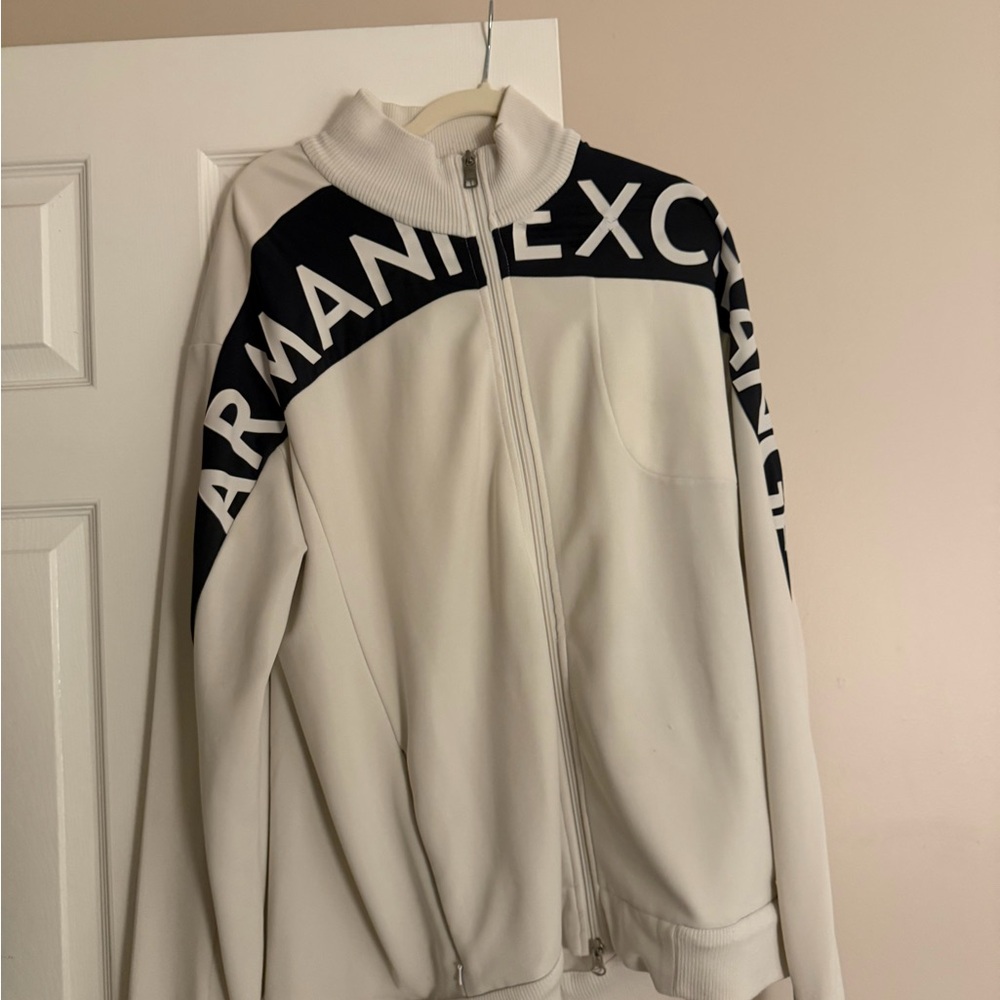 Armani Exchange Men's White and Black Bomber Jacket